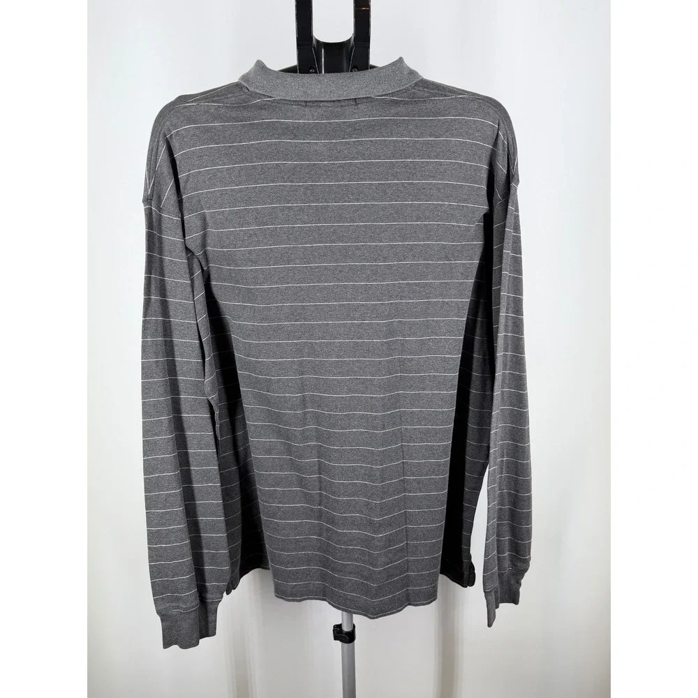 Polo Ralph Lauren Mens Long Sleeve Pinstripe Polo Shirt Grey Cotton Size XL